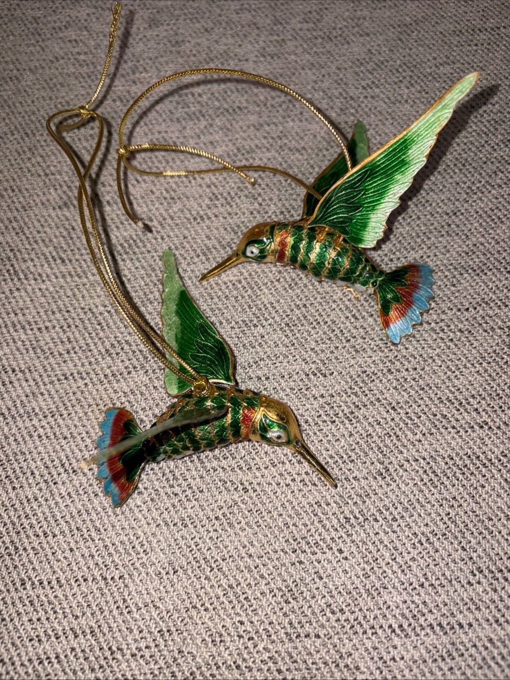 Value Arts Vtg Cloisonné Hummingbird Ornaments Articulated Enamel set of 2